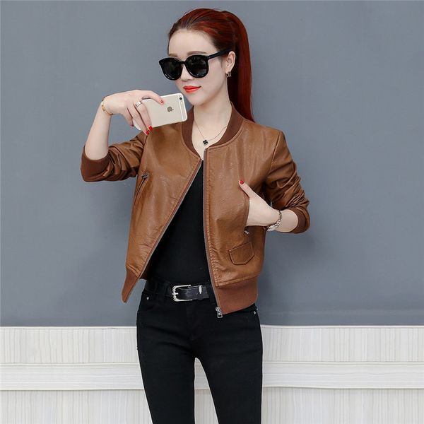 women leather jacket 2019 spring autumn new coat fashion loose wild korean leisure locomotive short jacket comfortable yh301, Black
women leather jacket 2019 spring autumn new coat fashion loose wild korean leisure locomotive short jacket comfortable yh301, Black