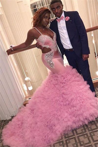 spaghetti straps mermaid prom dresses 2020 lace applique beaded layered ruffles floor length formal party evening gowns, Black
spaghetti straps mermaid prom dresses 2020 lace applique beaded layered ruffles floor length formal party evening gowns, Black