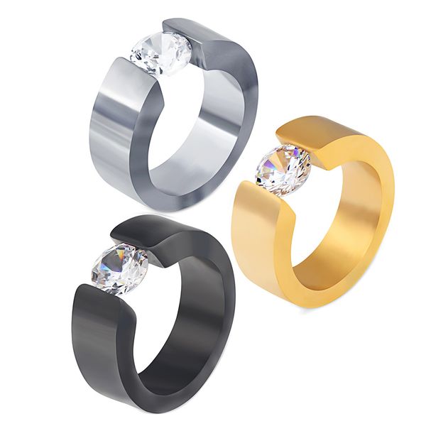 fashion jewelry tension setting round zircon rings for men women black silver gold-color stainless steel ring for parties
fashion jewelry tension setting round zircon rings for men women black silver gold-color stainless steel ring for parties