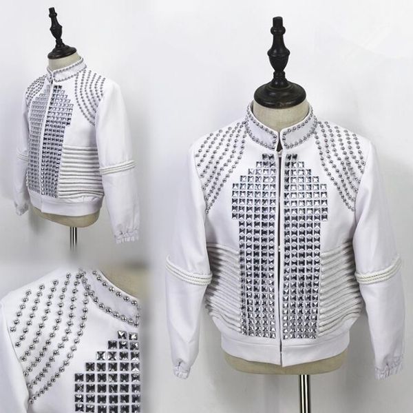 new nightclub rock fashion clothes male singer glass drill rivet decoration performance stage costume bar dj baseball jacket, Black;brown
new nightclub rock fashion clothes male singer glass drill rivet decoration performance stage costume bar dj baseball jacket, Black;brown