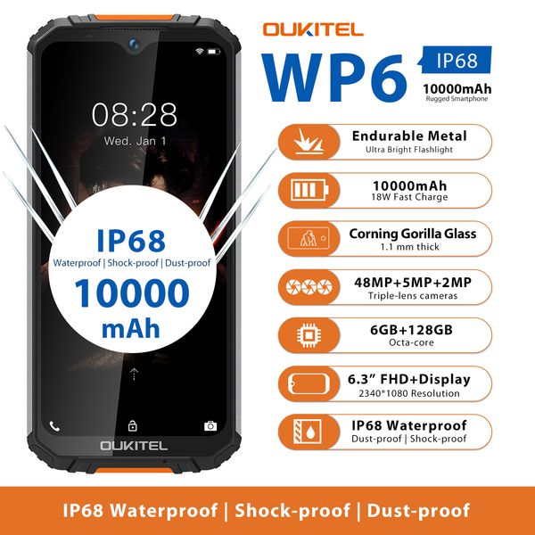 6GB 128GB OUKITEL WP6 4G LTE окта сердечника 6,3 дюйма Corning Gorilla Glass FHD + 48MP 3 Камера 18W Быстрая зарядка 10000mAh IP68 водонепроницаемый смартфон
6GB 128GB OUKITEL WP6 4G LTE окта сердечника 6,3 дюйма Corning Gorilla Glass FHD + 48MP 3 Камера 18W Быстрая зарядка 10000mAh IP68 водонепроницаемый смартфон