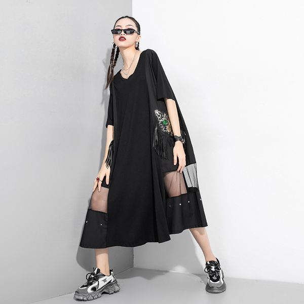 summer dress o-neck tassel sequined cat street dress personalized mesh patchwork long dresses women clothing robes t90381, Black;gray
summer dress o-neck tassel sequined cat street dress personalized mesh patchwork long dresses women clothing robes t90381, Black;gray