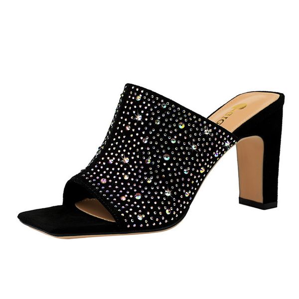 women new square toe flock slippers summer colors crystal peep toe high heels slippers slides ladies casual outside, Black
women new square toe flock slippers summer colors crystal peep toe high heels slippers slides ladies casual outside, Black