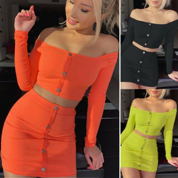 women two piece set slash neck long sleeve crop skirts high waist bodycon mini skirt, White
women two piece set slash neck long sleeve crop skirts high waist bodycon mini skirt, White