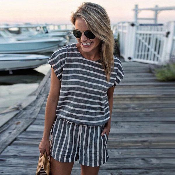 summer striped short jumpsuit women elegant o neck lace up backless short sleeve casual beach maxi rompers grey, Black;white
summer striped short jumpsuit women elegant o neck lace up backless short sleeve casual beach maxi rompers grey, Black;white