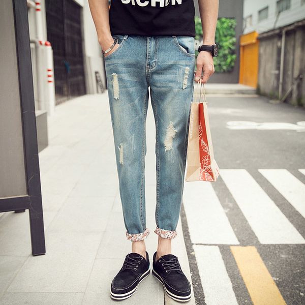 men's jeans with holes korean version of self-cultivation young people's trousers leisure nine-minute trousers loose straight, Blue
men's jeans with holes korean version of self-cultivation young people's trousers leisure nine-minute trousers loose straight, Blue