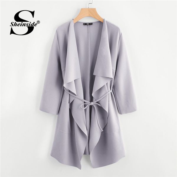 sheinside grey waterfall collar casual female coat office ladies stretch belted pocket regular fit women autumn elegant coats, Tan;black
sheinside grey waterfall collar casual female coat office ladies stretch belted pocket regular fit women autumn elegant coats, Tan;black