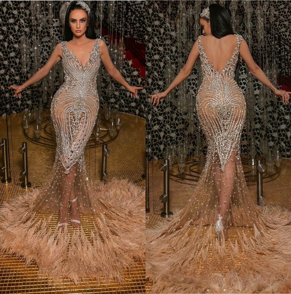 evening dresses luxury crystal beaded deep v neck feather mermaid prom dress party wear sweep train custom made illusion formal gowns, Black;red
evening dresses luxury crystal beaded deep v neck feather mermaid prom dress party wear sweep train custom made illusion formal gowns, Black;red