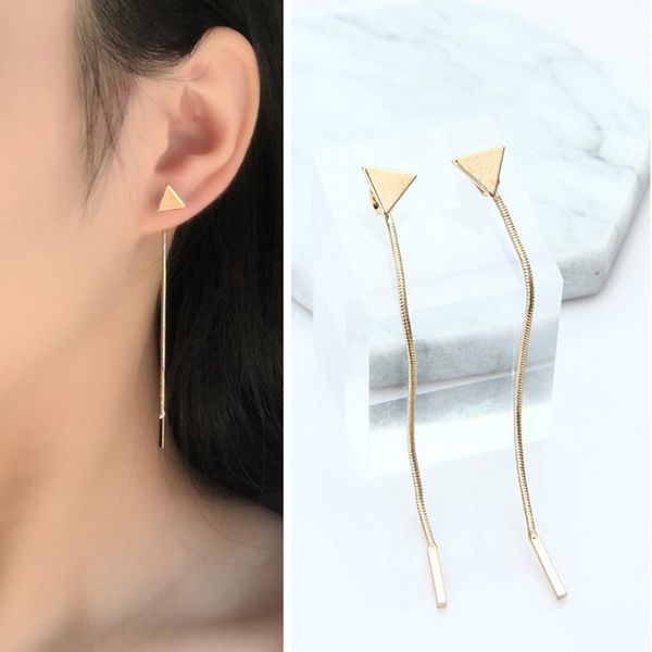 european and american fashion new minimalist gold and silver triangle metal chain tassel earrings elegant earrings jewelry, Golden
european and american fashion new minimalist gold and silver triangle metal chain tassel earrings elegant earrings jewelry, Golden