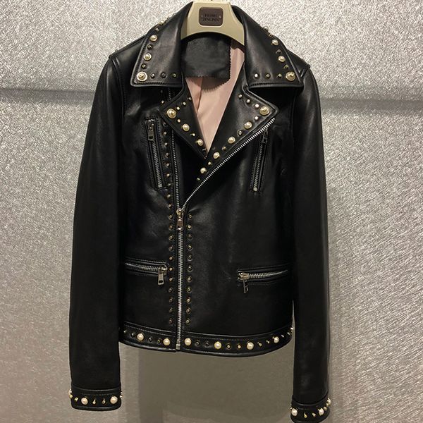 2022 spring autumn new fashion jackets pearls rivets genuine leather biker women short sheepskin motor real leather, Black;brown
2022 spring autumn new fashion jackets pearls rivets genuine leather biker women short sheepskin motor real leather, Black;brown