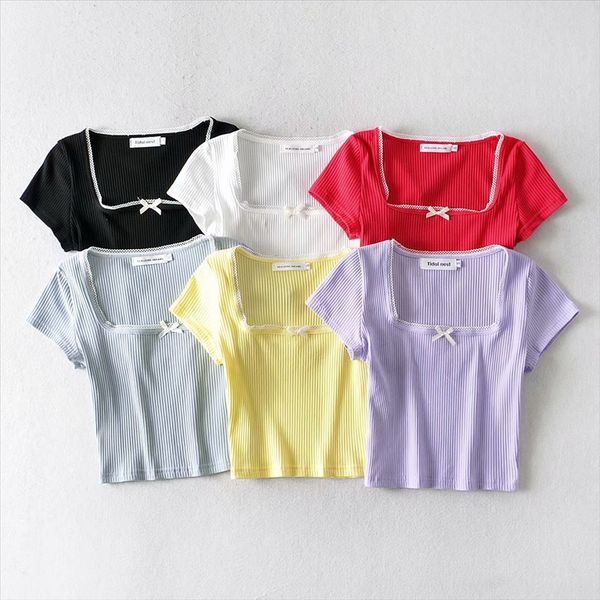 women's stitching short-sleeved -up c6496 women's lace stitching short-sleeved lace-up t-shirt c6496 t-shirt lace, White