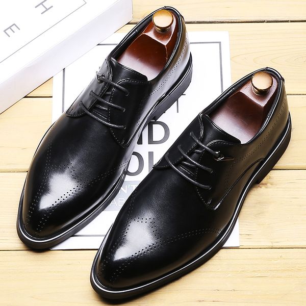 2019 autumn new business dress shoes men korean pointed toe bullock men's shoes lace-up brogue carved casual leather shoes, Black
2019 autumn new business dress shoes men korean pointed toe bullock men's shoes lace-up brogue carved casual leather shoes, Black
