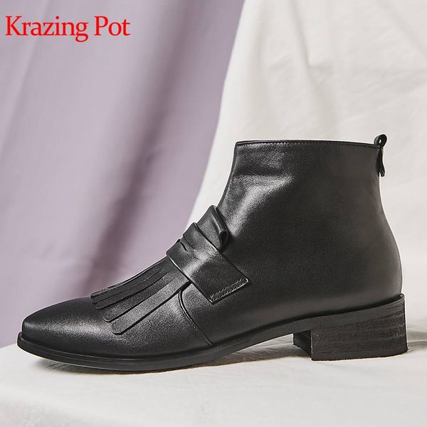 krazing pot cow leather round toe med heels hollywood movie star tassel decoration leisure concise simple zipper ankle boots l03, Black
krazing pot cow leather round toe med heels hollywood movie star tassel decoration leisure concise simple zipper ankle boots l03, Black