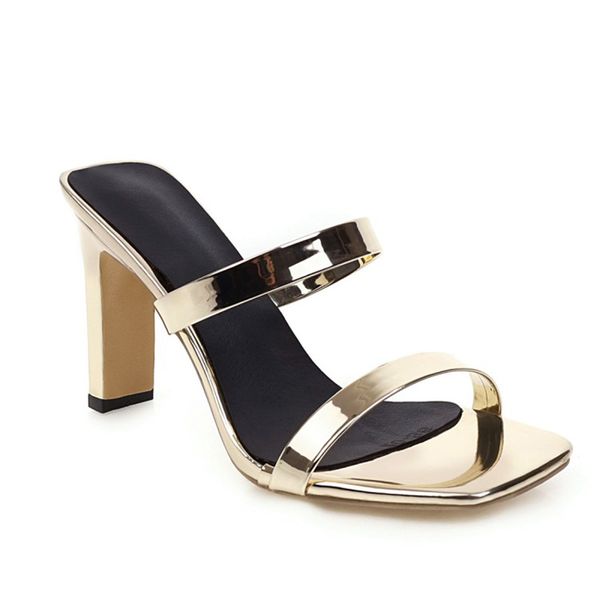 outdoor high heels open toe bright patent leather gold slip-on summer slide slipper sandals women's shoes, Black
outdoor high heels open toe bright patent leather gold slip-on summer slide slipper sandals women's shoes, Black