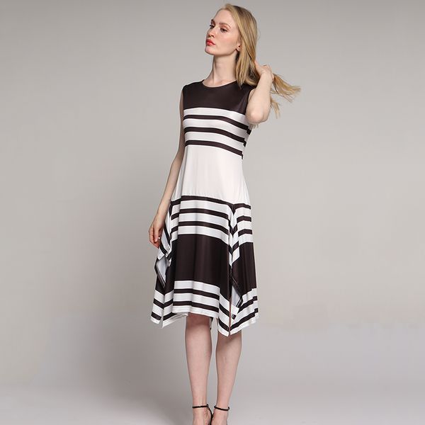 summer elegant business dress round neck striped sundress women sleeveless irregular hem dress female maxi casual robe, Black;gray
summer elegant business dress round neck striped sundress women sleeveless irregular hem dress female maxi casual robe, Black;gray