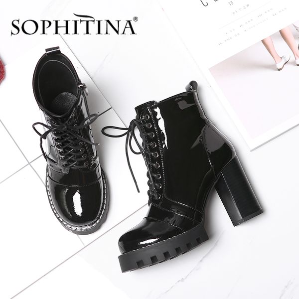 sophitina waterproof platform boots genuine leather comfortable round toe high heel shoes women's new boots po363, Black
sophitina waterproof platform boots genuine leather comfortable round toe high heel shoes women's new boots po363, Black