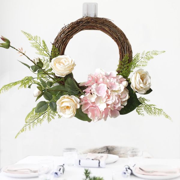 round artificial rose flower wreath fake hydrangea floral rattan garland with green leaves for door wedding decor
round artificial rose flower wreath fake hydrangea floral rattan garland with green leaves for door wedding decor