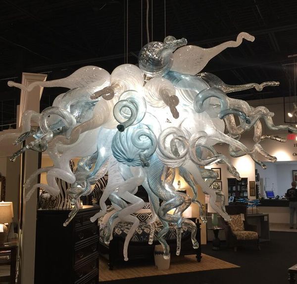 modern hand made blown glass lights chandelier led bulbs white and blue murano glass pendant lighting lamp