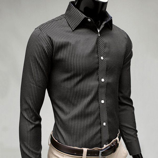 men's striped shirt long sleeve business formal shirts male lapel casual shirts, White;black
men's striped shirt long sleeve business formal shirts male lapel casual shirts, White;black