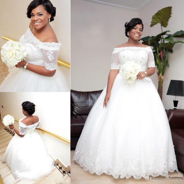 2020 vintage ball gown wedding dresses african off shoulder half sleeves illusion tulle beads crystal corset back long formal bridal gowns, White
2020 vintage ball gown wedding dresses african off shoulder half sleeves illusion tulle beads crystal corset back long formal bridal gowns, White