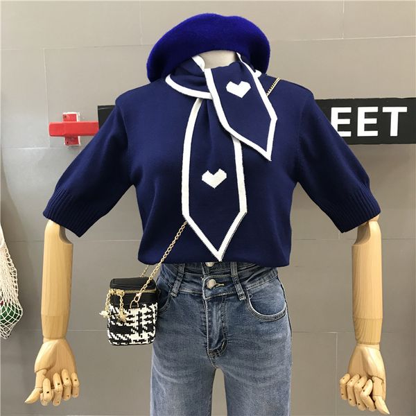 autumn and winter 2019 new sweater with love printing bow tie loose sets of short sweater women, White;black
autumn and winter 2019 new sweater with love printing bow tie loose sets of short sweater women, White;black