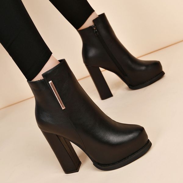 2019 new high-heeled thick with Martin boots British wind wild short boots thick bottom plus velvet women's ankle boots, Black
2019 new high-heeled thick with Martin boots British wind wild short boots thick bottom plus velvet women's ankle boots, Black