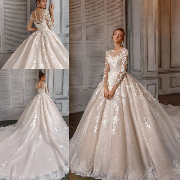 gorgeous lace ball gown wedding dresses 2020 sheer bateau neck beaded long sleeves bridal gowns sequined cathedral train robes de mariée, White
gorgeous lace ball gown wedding dresses 2020 sheer bateau neck beaded long sleeves bridal gowns sequined cathedral train robes de mariée, White