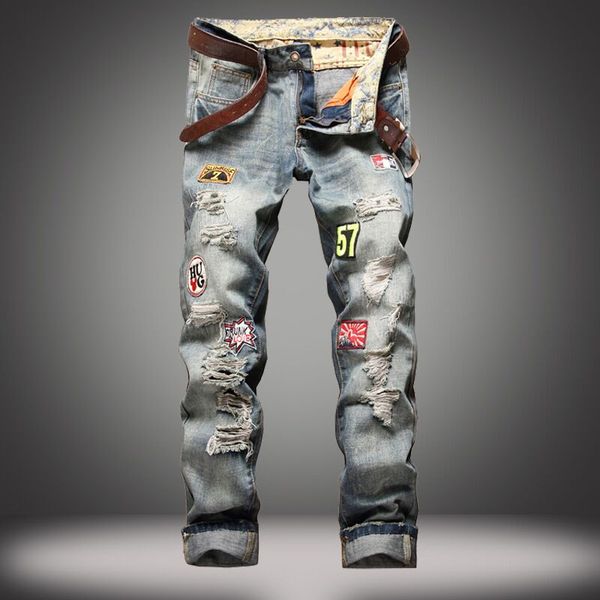 men's jeans trendy cotton distressed denim long men casual holes print pants summer s shorts breathable tearing, Blue
men's jeans trendy cotton distressed denim long men casual holes print pants summer s shorts breathable tearing, Blue