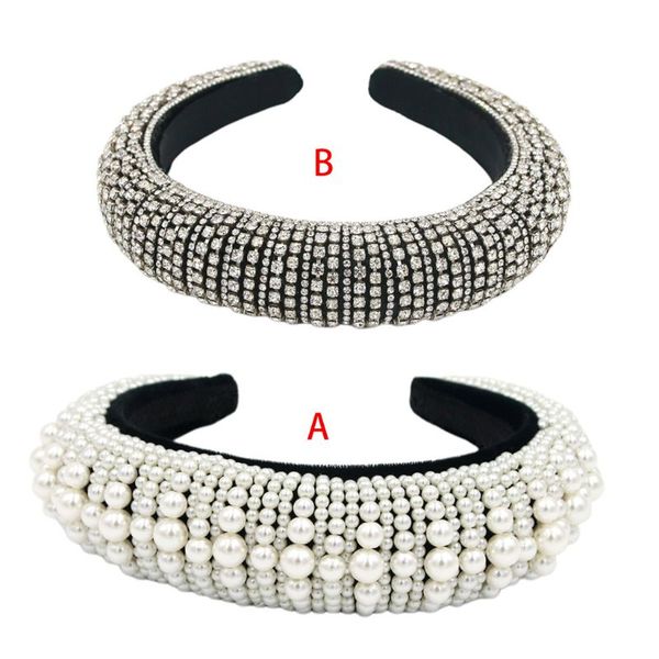 baroque jewelry rhinestone faux pearl headband women thick padded wide hair hoop m6cd