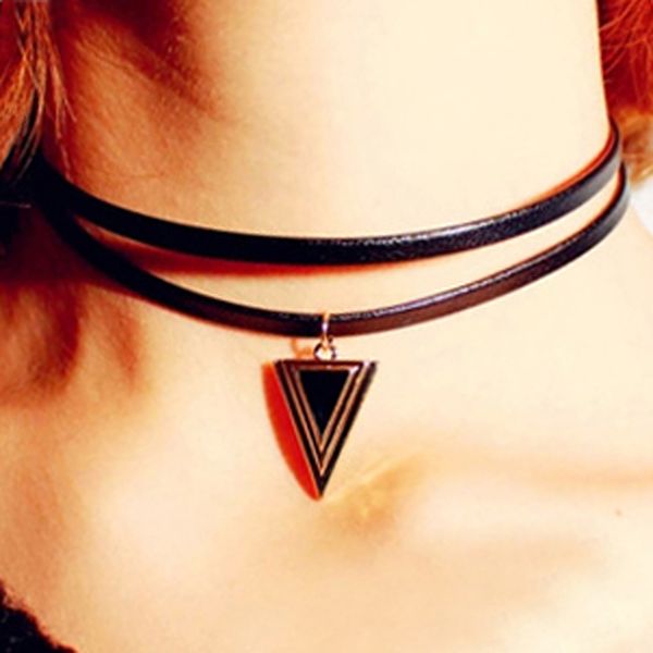 fashion gothic double layer black leather choker necklace for women metal enamel triangle necklaces & pendants collar femme 0621, Golden;silver
fashion gothic double layer black leather choker necklace for women metal enamel triangle necklaces & pendants collar femme 0621, Golden;silver