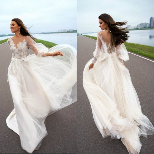2020 papilio long sleeve wedding dresses a line lace applique sweep train country wedding dress custom made bohemian bridal gowns, White
2020 papilio long sleeve wedding dresses a line lace applique sweep train country wedding dress custom made bohemian bridal gowns, White