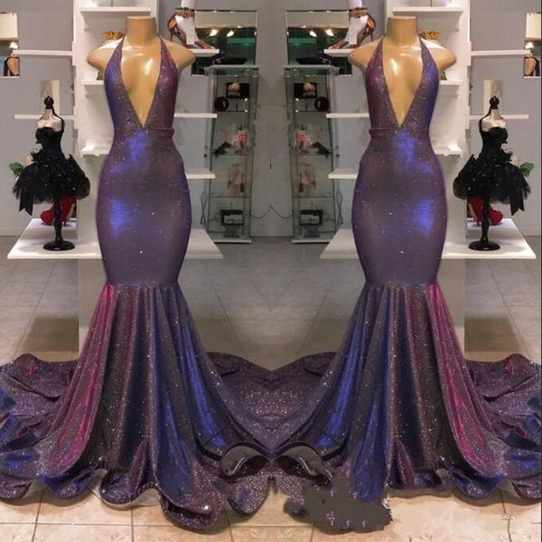 2019 new mermaid prom dresses deep v neck sequins sleeveless women party gowns sweep train ruffles custom made formal evening dresses, Black
2019 new mermaid prom dresses deep v neck sequins sleeveless women party gowns sweep train ruffles custom made formal evening dresses, Black