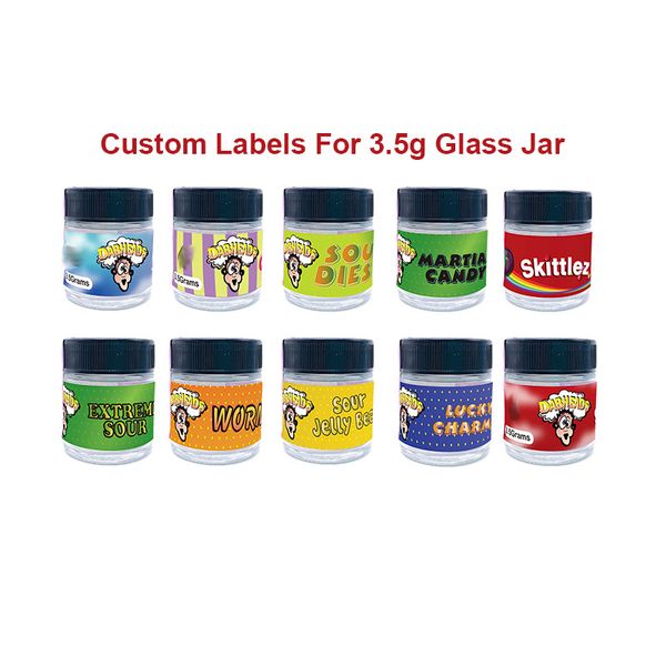 Customize Dabheads Martian Candy 3.5g Cookies Sf Childresistant Lid Cr Glass Jar Labels Child Proof Black Lid Dry Herb Glass Jar Stickers