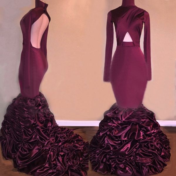 long prom dresses gorgeous high neck cut-out front mermaid long sleeve african backless burgundy pleated evening dress wear, Black;red
long prom dresses gorgeous high neck cut-out front mermaid long sleeve african backless burgundy pleated evening dress wear, Black;red