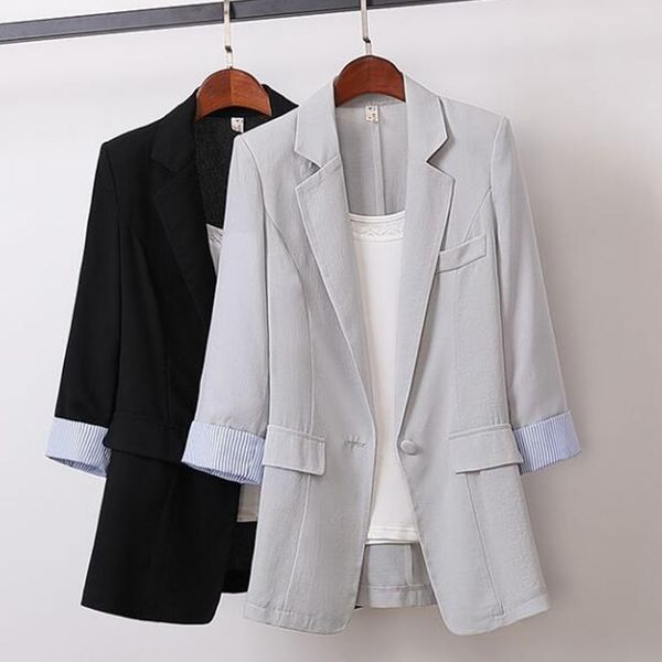 spring blazers women summer korean cotton linen slim patchwork striped large size blazer work wear single button coat f61210, White;black
spring blazers women summer korean cotton linen slim patchwork striped large size blazer work wear single button coat f61210, White;black
