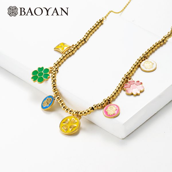 baoyan trendy flower charm necklace gold chain stainless steel beads necklace handmade enamel flower pendant necklaces for women, Silver
baoyan trendy flower charm necklace gold chain stainless steel beads necklace handmade enamel flower pendant necklaces for women, Silver