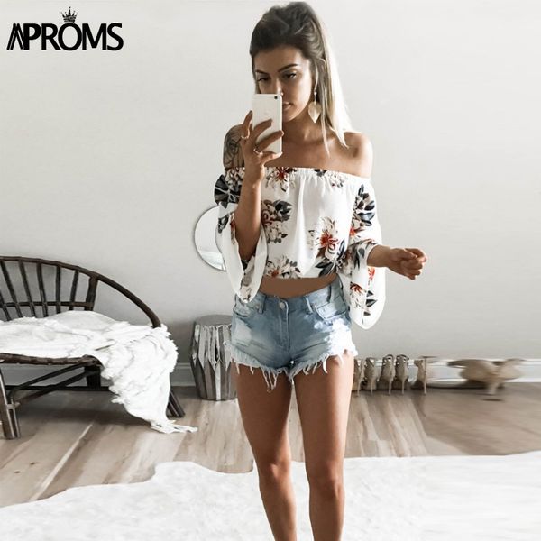 aproms flare sleeve boho flower print tank elegant off shoulder crop for women clothing summer streetwear tees camis, White 
aproms flare sleeve boho flower print tank elegant off shoulder crop for women clothing summer streetwear tees camis, White
