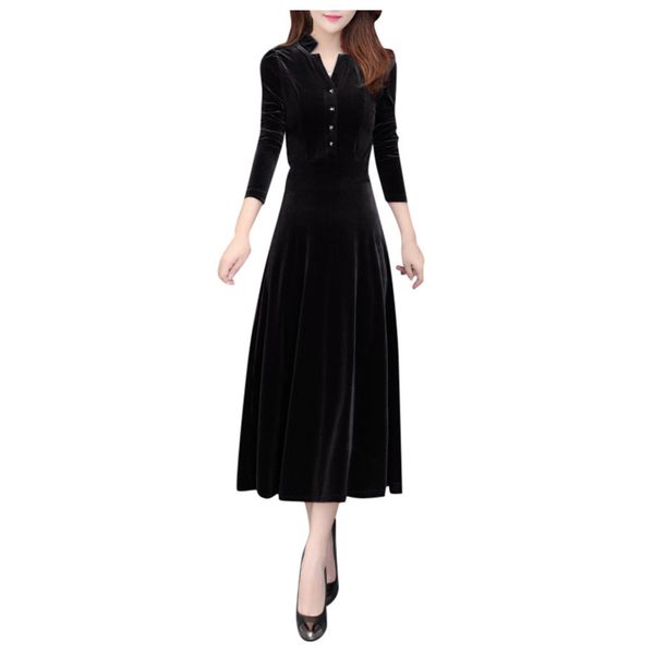women autumn velvet midi dress long-sleeved v-neck solid color velvet dress elegant lady buckle dress large size 19nov14, Black;gray
women autumn velvet midi dress long-sleeved v-neck solid color velvet dress elegant lady buckle dress large size 19nov14, Black;gray