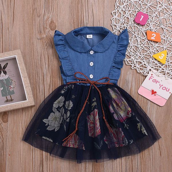 2019 toddler kid children baby girls dresses clothes sleeveless ruffles floral print princess dress denim splice tulle dress, Red;yellow
2019 toddler kid children baby girls dresses clothes sleeveless ruffles floral print princess dress denim splice tulle dress, Red;yellow