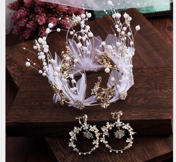 bride headdress senmi handmade golden feather crown earrings korean dress accessories, Slivery;golden
bride headdress senmi handmade golden feather crown earrings korean dress accessories, Slivery;golden