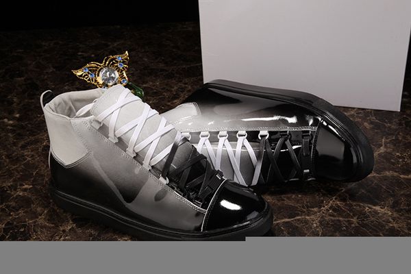 wholesale new style causal shoe man high cut sneaker kanye west gradient patent leather fashion arena designer shoes size 39-46, Black
wholesale new style causal shoe man high cut sneaker kanye west gradient patent leather fashion arena designer shoes size 39-46, Black