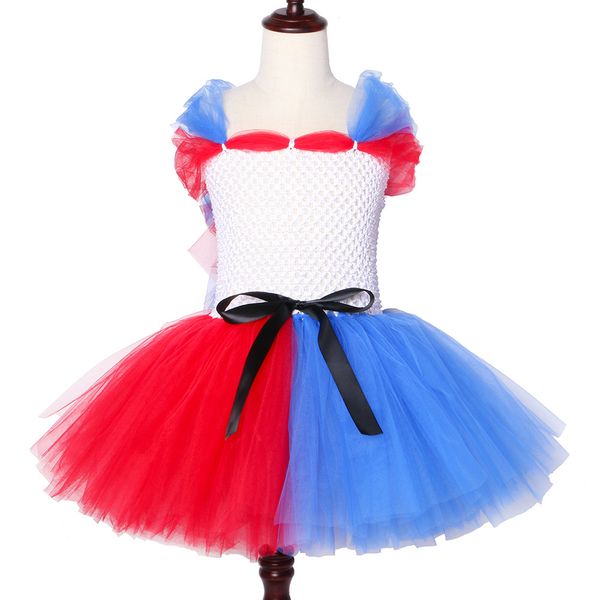 

suicide squad harlay quinn tutu dress white and red blue girls fancy party dress kids girls halloween carnival cosplay costumes, Black;red