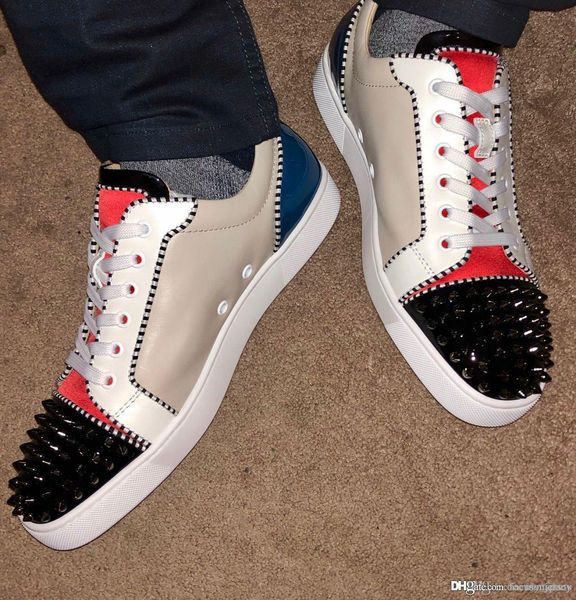 luxury design red soles shoes,summer spring men's low shoes red bottom men flat spikes patchwork leather sneakers studded toe lace, Black
luxury design red soles shoes,summer spring men's low shoes red bottom men flat spikes patchwork leather sneakers studded toe lace, Black