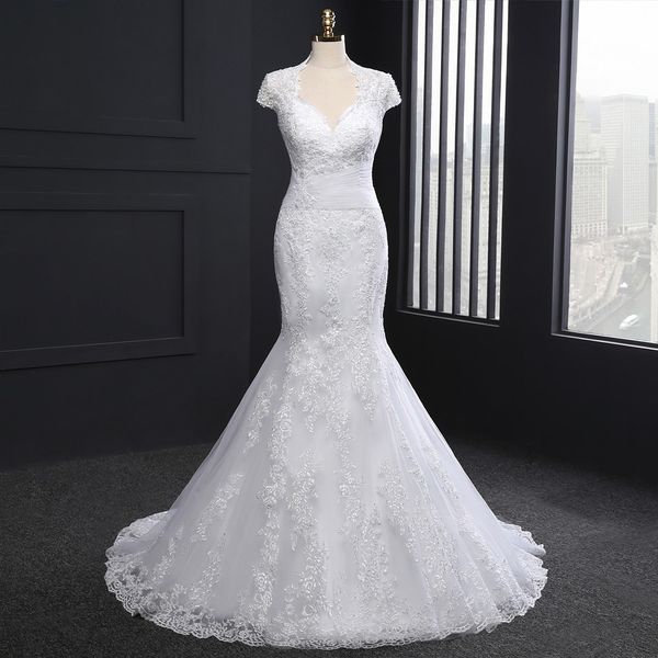 classic v neck wedding dresses mermaid plus size mermaid short sleeves hollow back applique lace beaded sequins bridal gowns long, White
classic v neck wedding dresses mermaid plus size mermaid short sleeves hollow back applique lace beaded sequins bridal gowns long, White