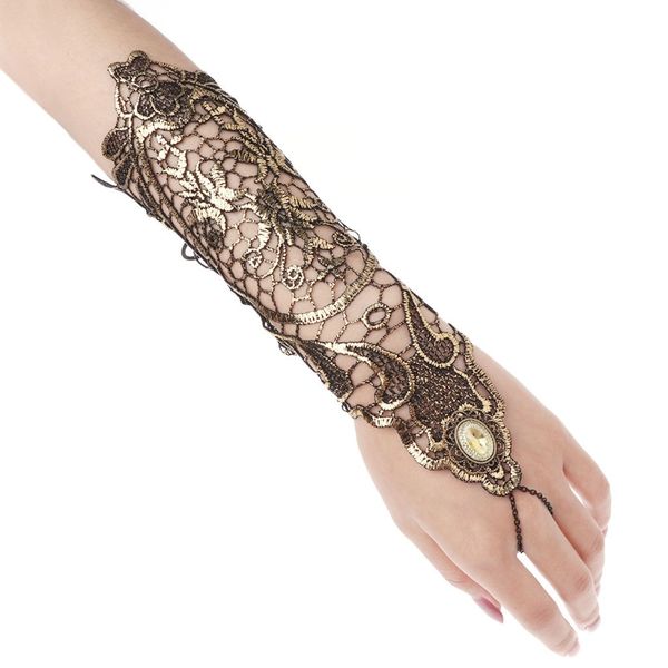 fashion-golden women hollow out fingerless lady long lace gloves, Blue;gray