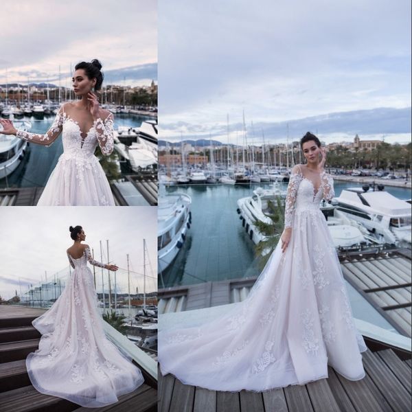 long sleeve v-neck lace applique wedding bridal gowns sheer neck lace up back court train ruched backless vestidos de novia custom made, White
long sleeve v-neck lace applique wedding bridal gowns sheer neck lace up back court train ruched backless vestidos de novia custom made, White