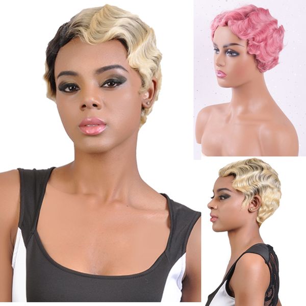 linghang short curly hair high temperature synthetic finger wave wig pink black gold 4 types suitable for african american women
linghang short curly hair high temperature synthetic finger wave wig pink black gold 4 types suitable for african american women