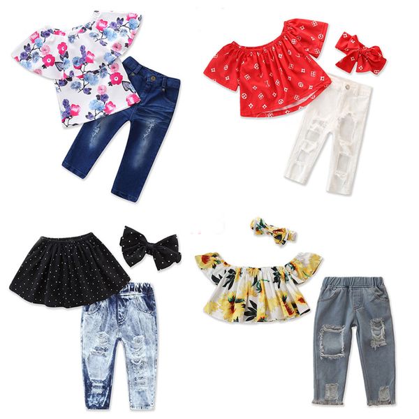 girls denim printed suit kids one-shoulder floral ruffle kids casualclothing girls leisure outfits ripped pocket jeans suit 060417, White
girls denim printed suit kids one-shoulder floral ruffle kids casualclothing girls leisure outfits ripped pocket jeans suit 060417, White