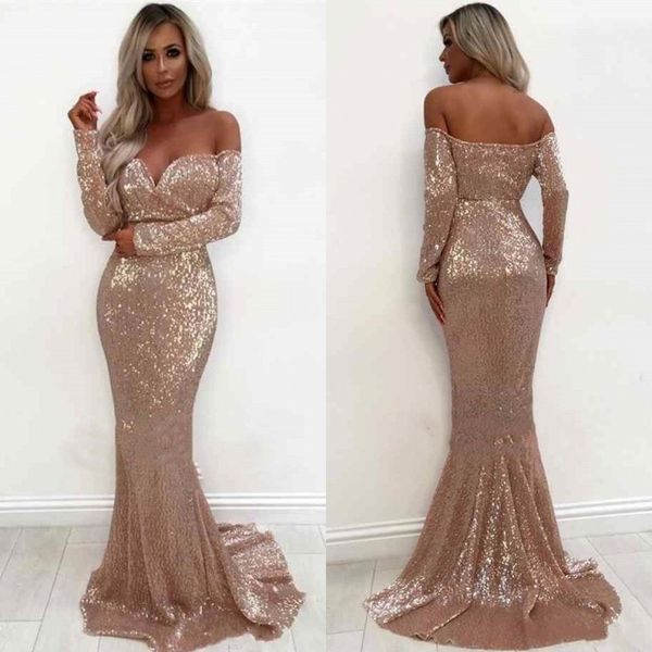 shiny rose gold mermaid prom dresses elegant off shoulder long sleeve evening occasion gowns formal wear, Black
shiny rose gold mermaid prom dresses elegant off shoulder long sleeve evening occasion gowns formal wear, Black