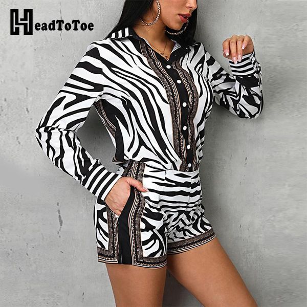 women zebra print buttoned shirt & zipper short sets two piece turn down collar long sleeve and shorts casual workwear t200325, White
women zebra print buttoned shirt & zipper short sets two piece turn down collar long sleeve and shorts casual workwear t200325, White